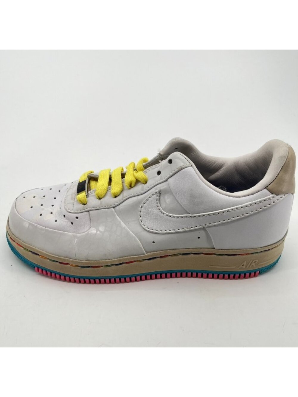 Nike Air Force 1 Low Womens Size 7 White Yellow Athletic Leather Shoes Sneakers - Picture 4 of 10